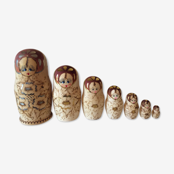 Vintage Russian dolls Matriochkas natural wood