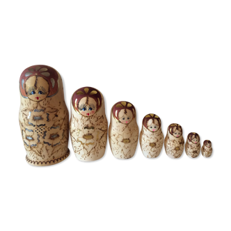 Vintage Russian dolls Matriochkas natural wood