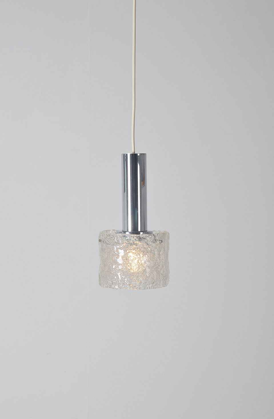 Vintage hanging lamp with 'frosted' glass and chrome, 1960s