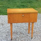 Vintage 1950s bedside table in blond oak with conical legs