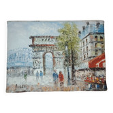 Petit tableau ancien signé – Scène de Paris (Arc de Triomphe)
