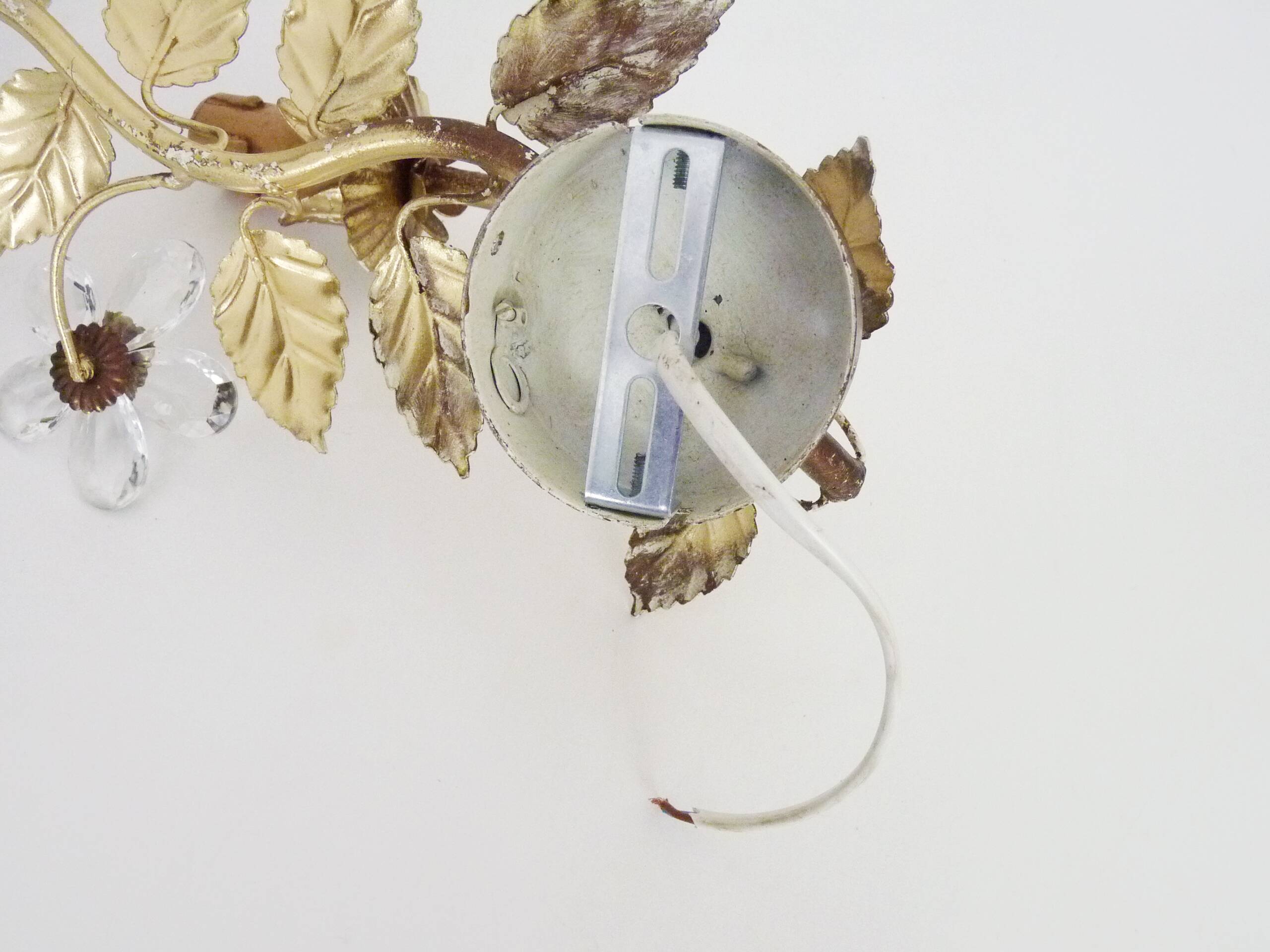 Vintage Italian gold wall sconce with glass flowers, 1970s