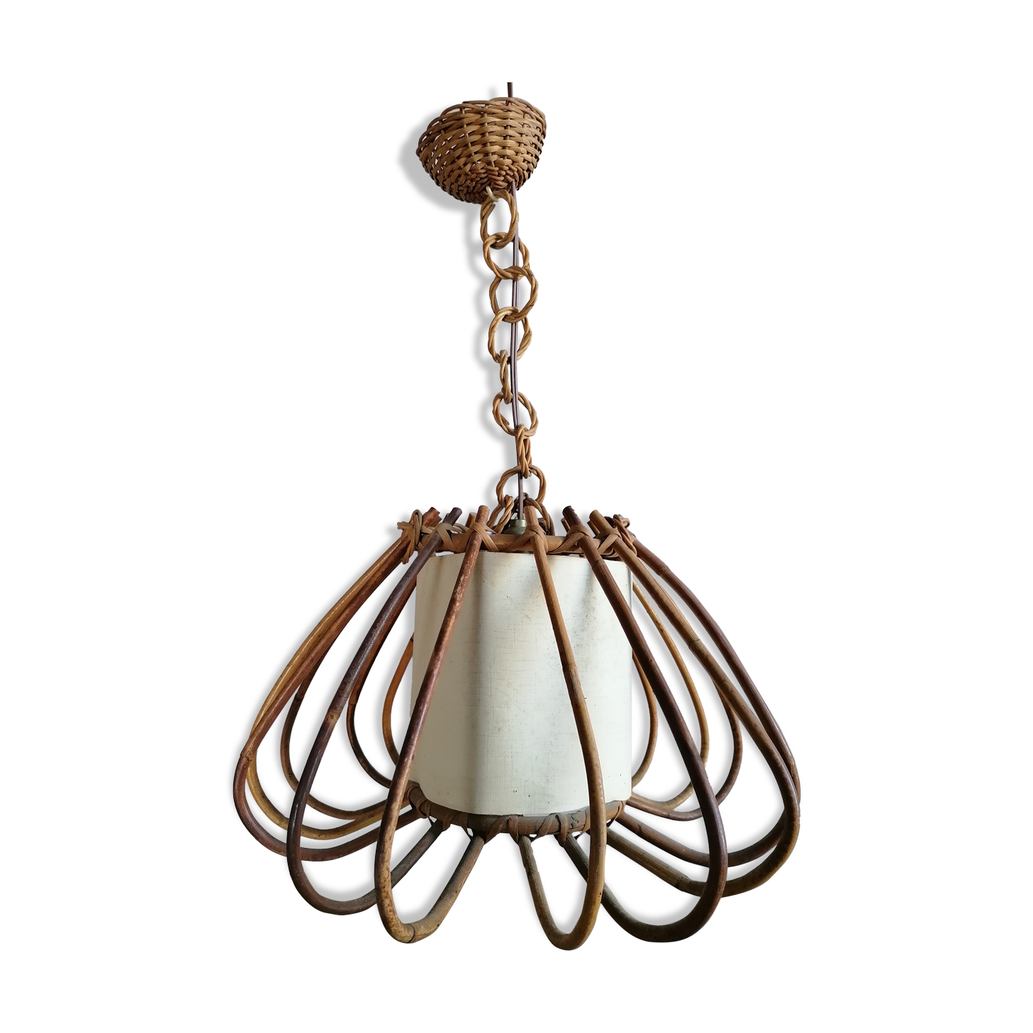 Louis Sognot style vintage rattan cage hnaging