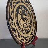 Vintage dish from Dauphiné in glazed terracotta Couple of pigeons