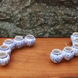 Pair of antique blue ceramic candlesticks • Apothecary size 5x2 (10 burners)