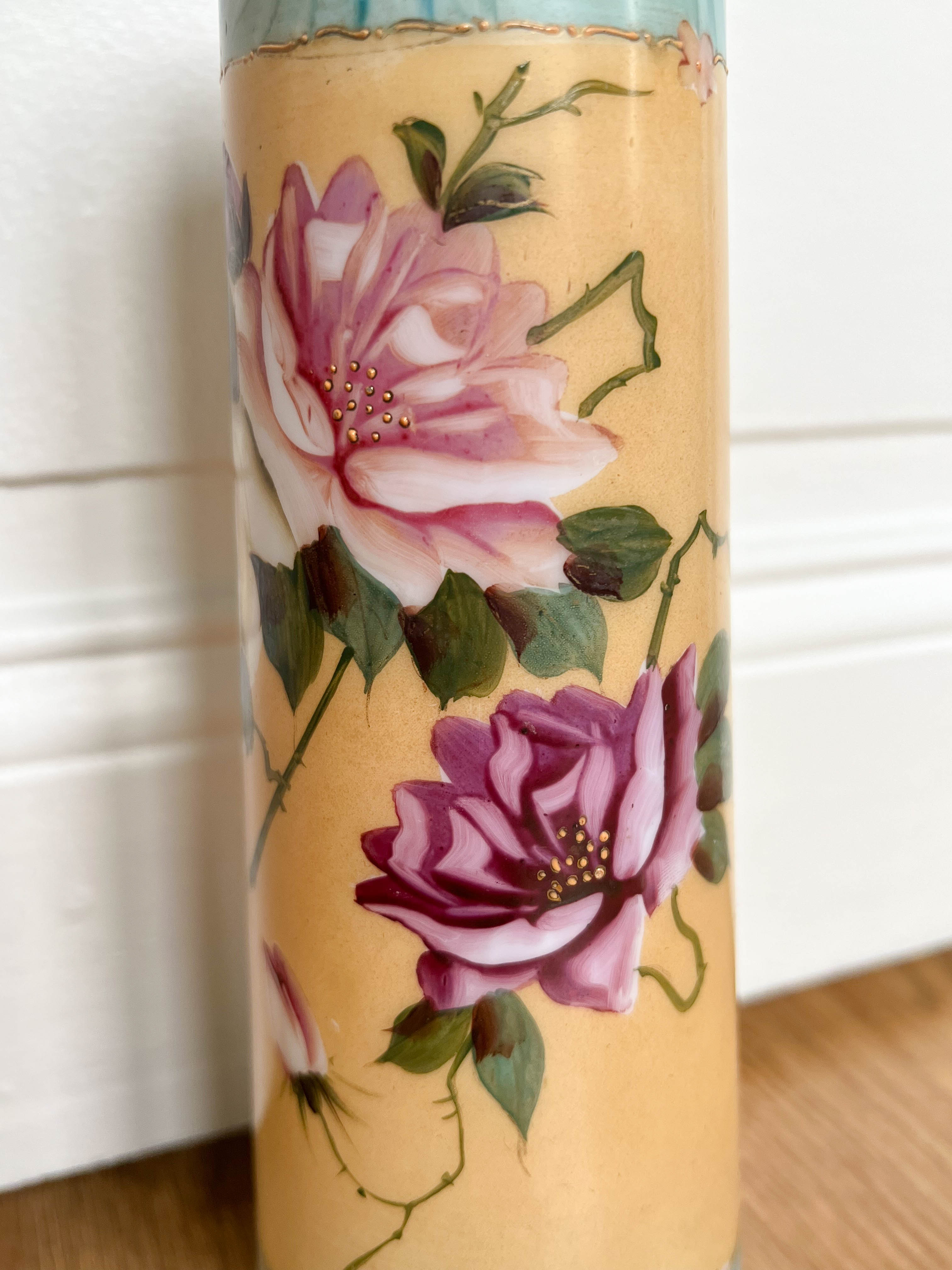 Blue and beige vase with flower pattern