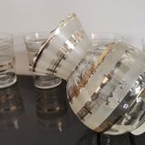Set of 5 glasses and small pichet in granite gilded border
