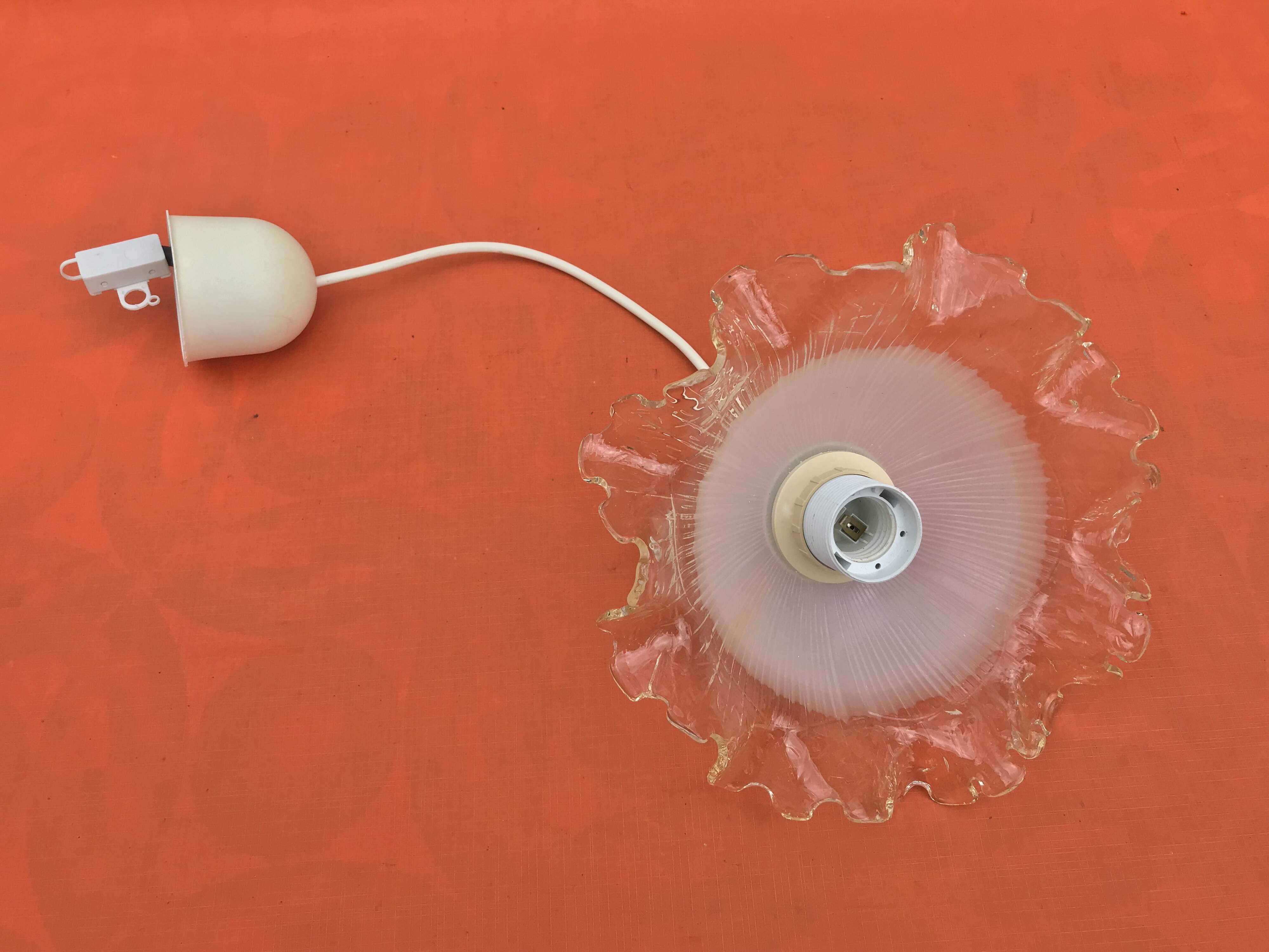 1930s Clear and Milk White Glass Ruffled Lampshade