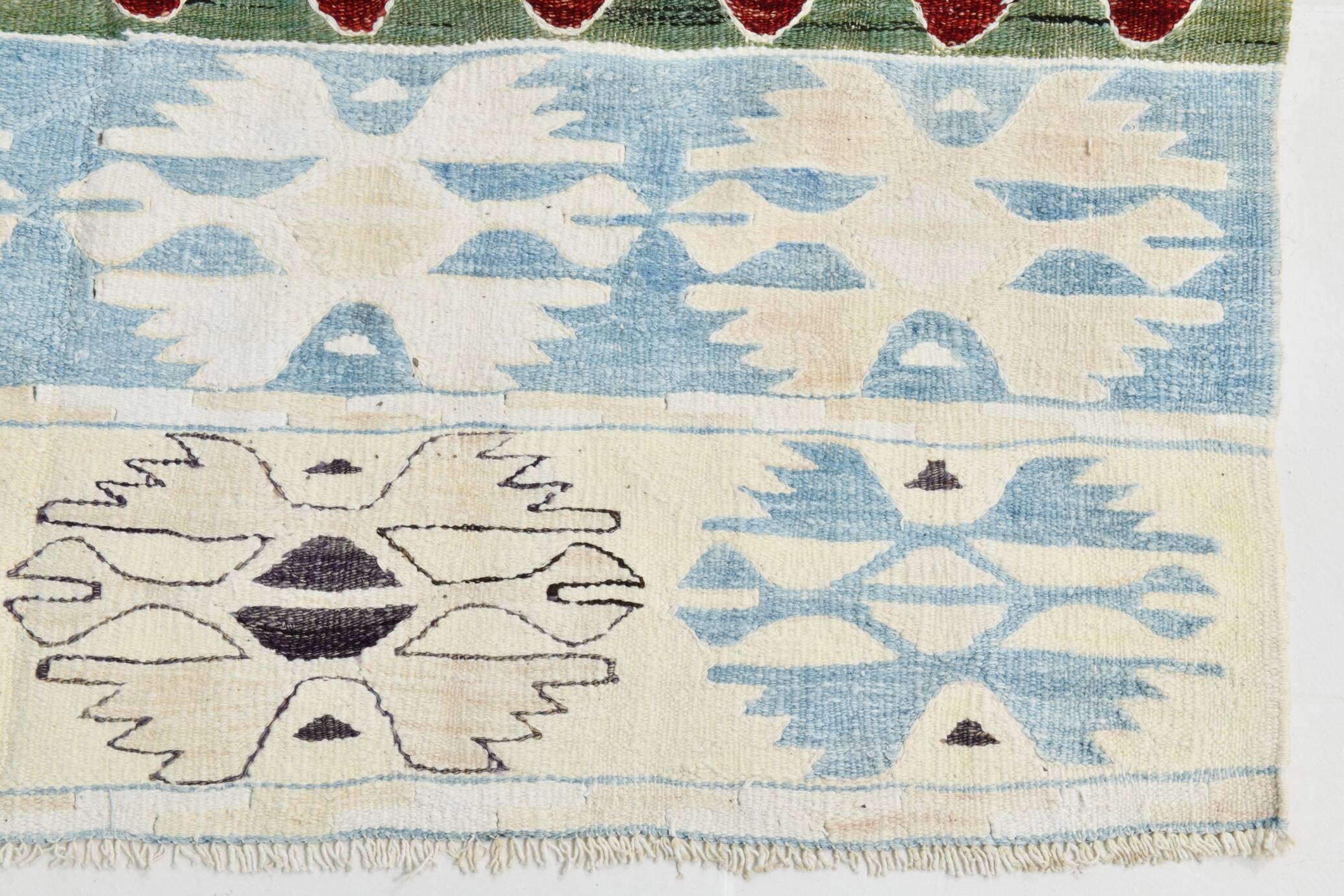 5x8 Geometric Wine Red Blue Vintage Rug, 144x241Cm