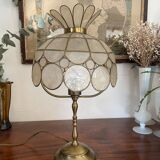 Pair of brass and mother-of-pearl lamps