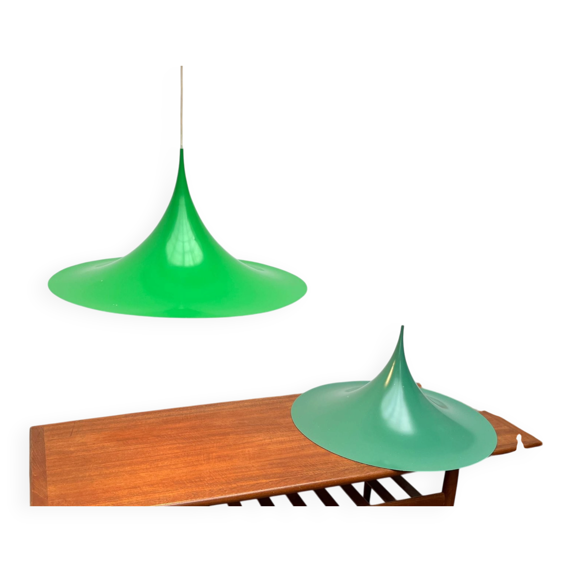 Semi-model tulip pendant lamp green space Danish mid-century by Claus Bondrup and Torsten Thorup for Fog & Mørup, 1960s, set of 2