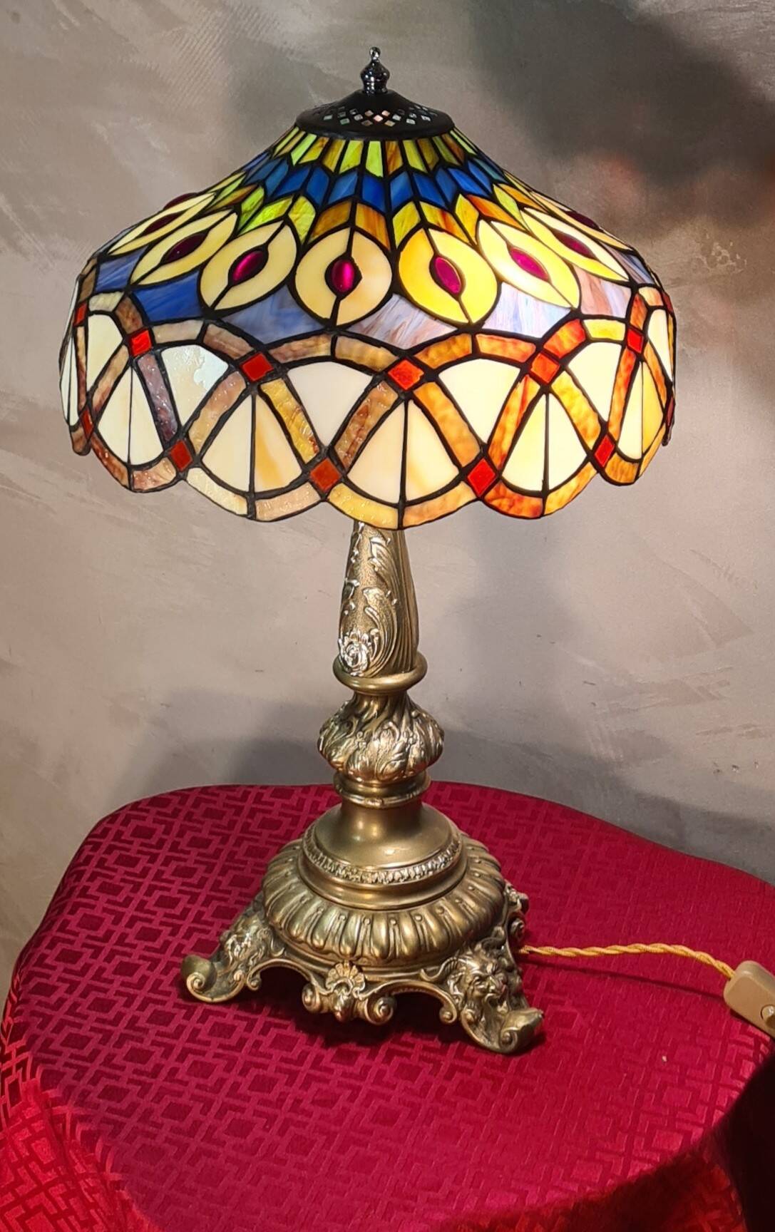 Antique lamp restored solid bronze 52x30 tiffany style