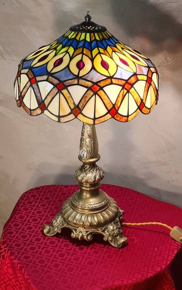 Lampe ancienne restaurer bronze massif 52x30 abat jour style tiffany