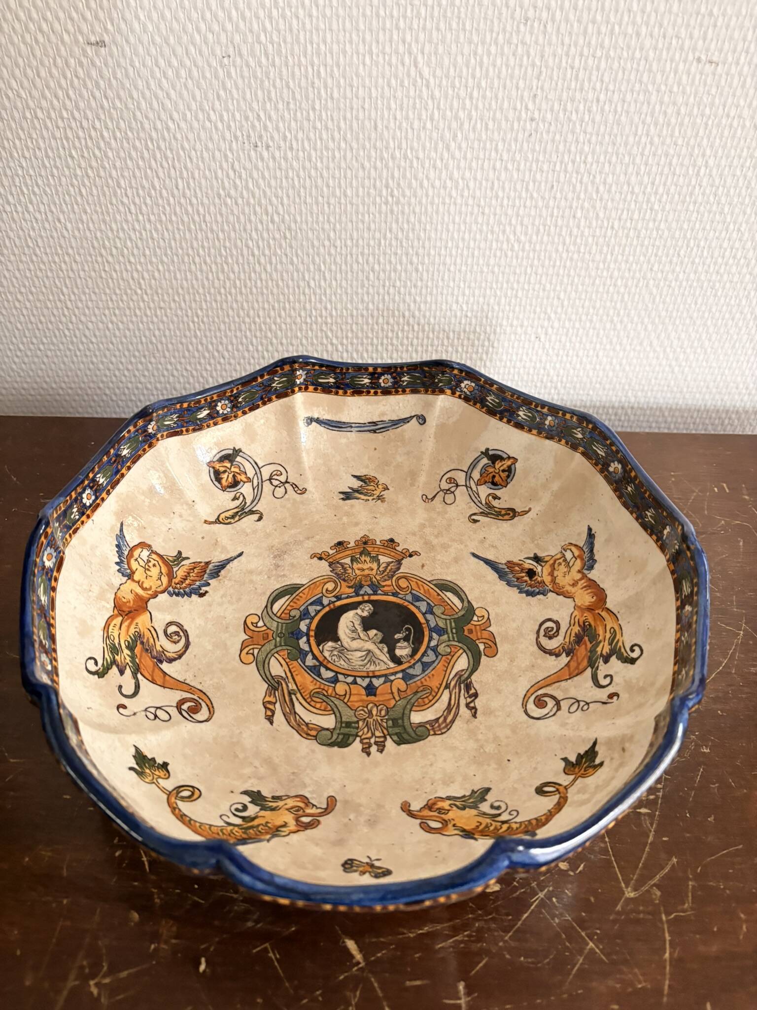 Ancien Melonnière Corbeille Fruit Faïence Gien Modèle Renaissance XIXème An