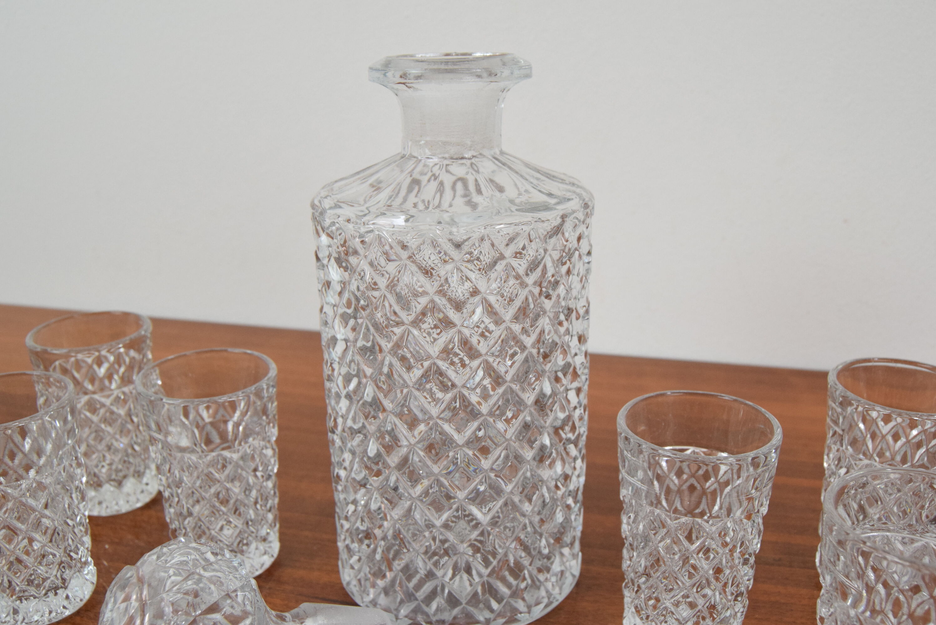 Mid-Century Set of six Glass and Carafe, Bohemia Crystal, 1950´s