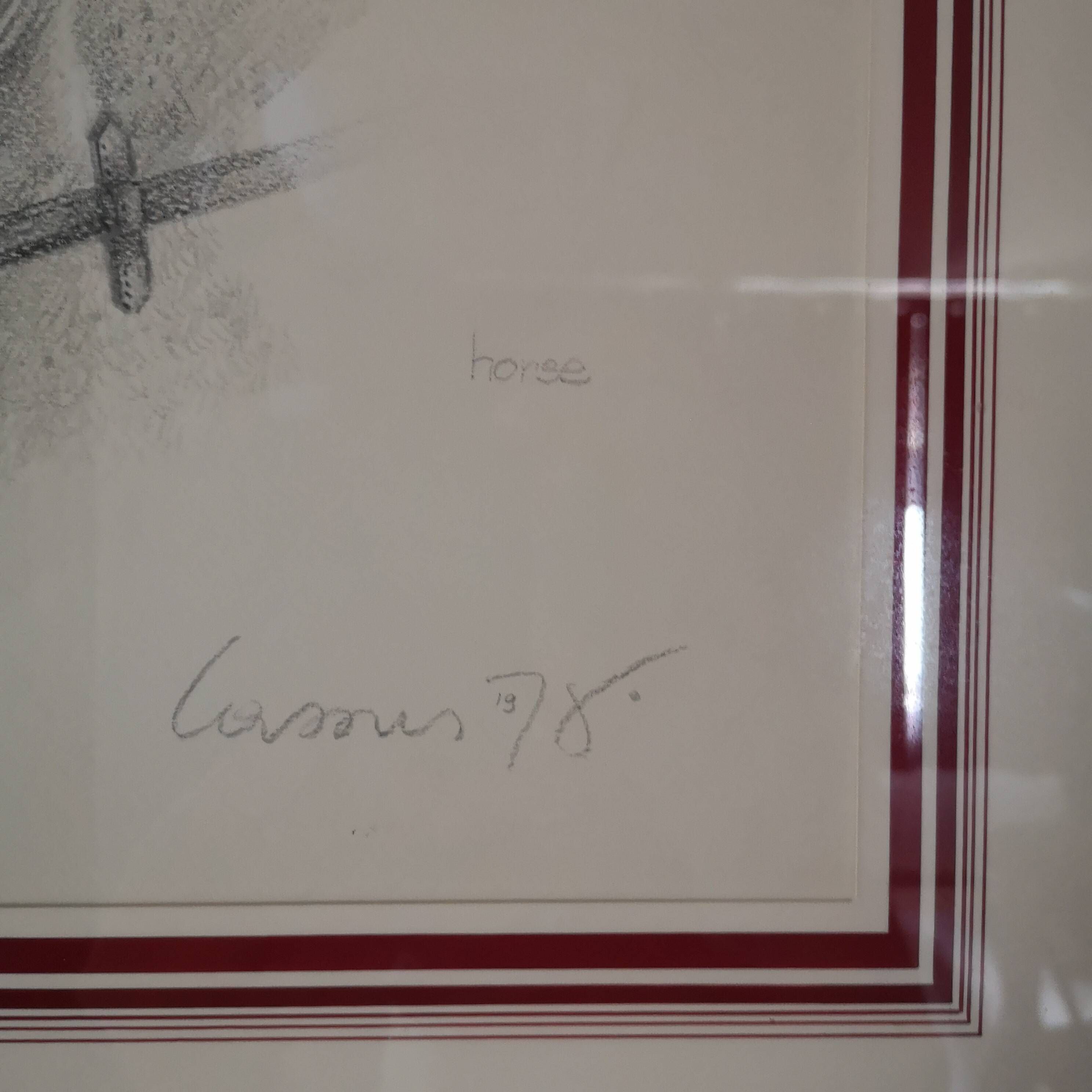 Pencil wash drawing on vellum horse painting signature to identify framed signed and dated