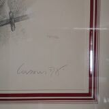 Dessin lavis mine de plomb sur velin tableau cheval signature a identifier encadrée signée et datée