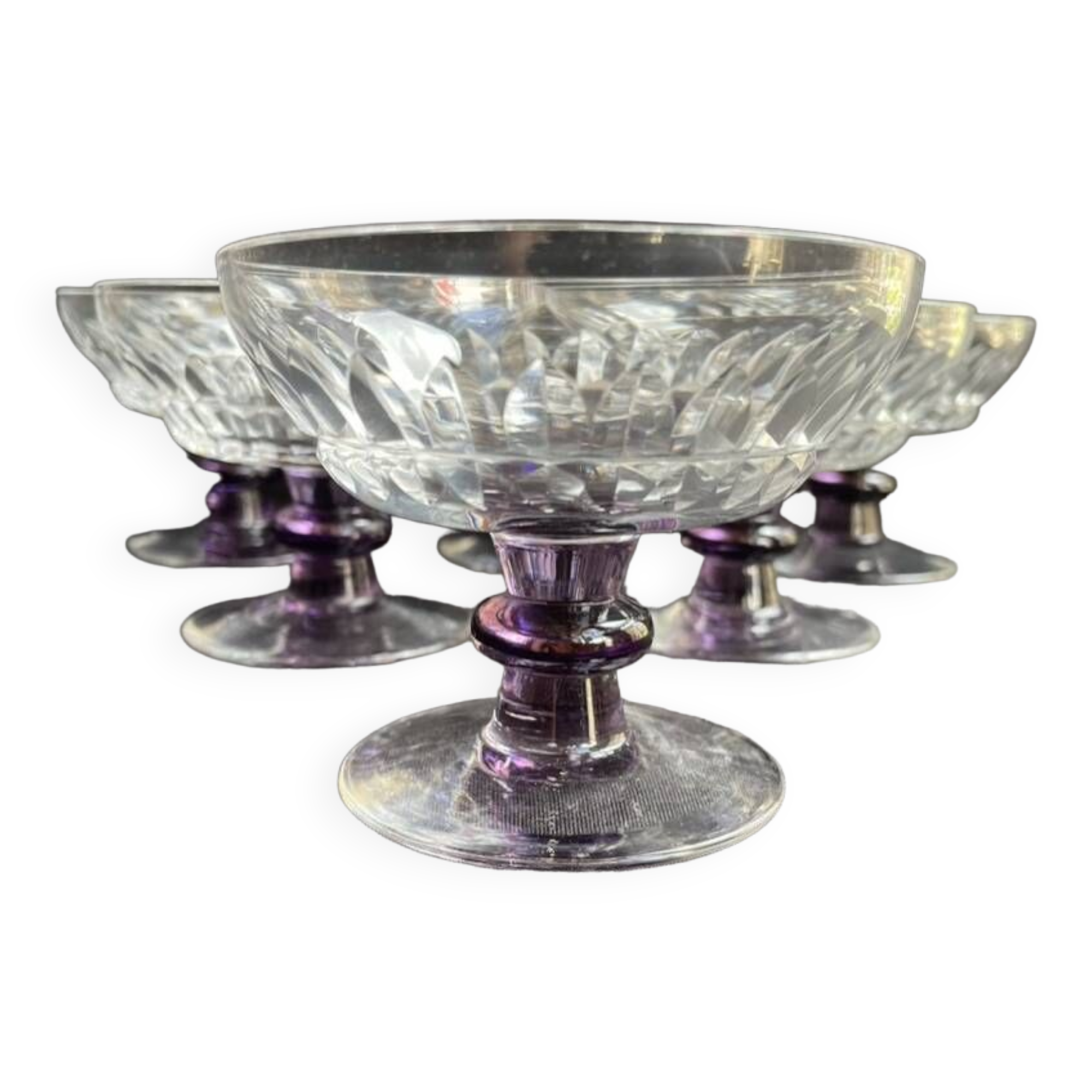 6 Colored cut crystal bowls – Val Saint Lambert
