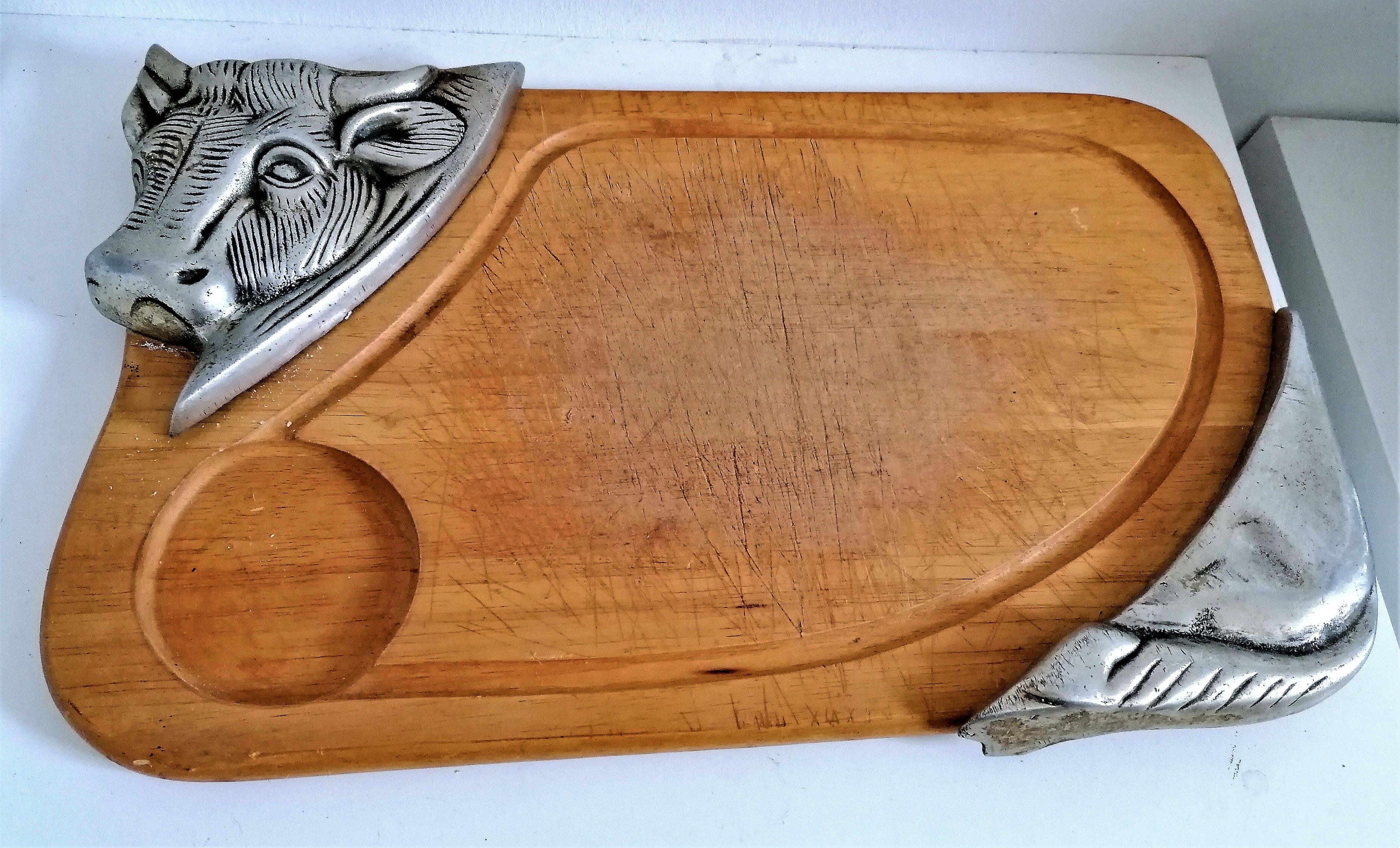 Old cutting board log wood deco metal