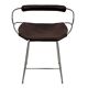 Kitchen bar stool with a weathered silver metal back and dark brown leather.