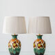 Gouda Pottery Table Lamps, Pair, Dutch Art Deco Floral, New Silk Shades