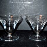 Set of 2 flared crystal glasses engraved guilloche scrolls art deco 1920 champagne cocktail cup