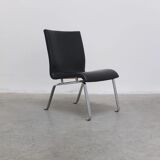 Unique black leather & steel modernist lounge chair, 1960s