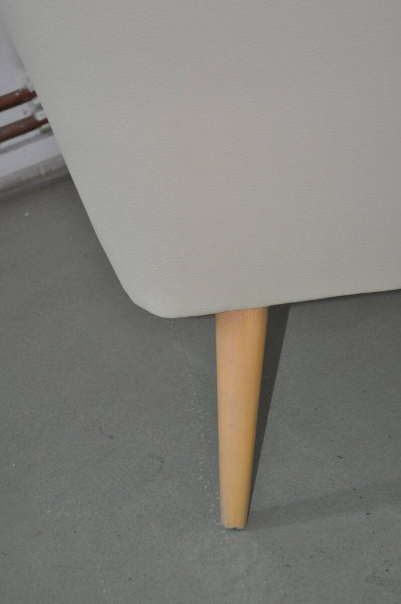 Vintage beige and cream cocktail armchair in fabric and eco-leather on a wooden frame — 1960s.