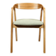Vintage dining chair in light oak with natural linen pastel green fabric.
