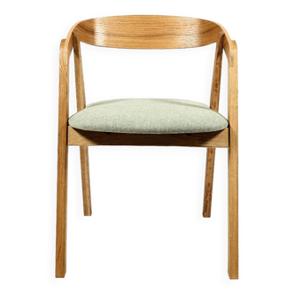 Chaise de salle à manger vintage chêne clair et tissus vert pastel lin naturel