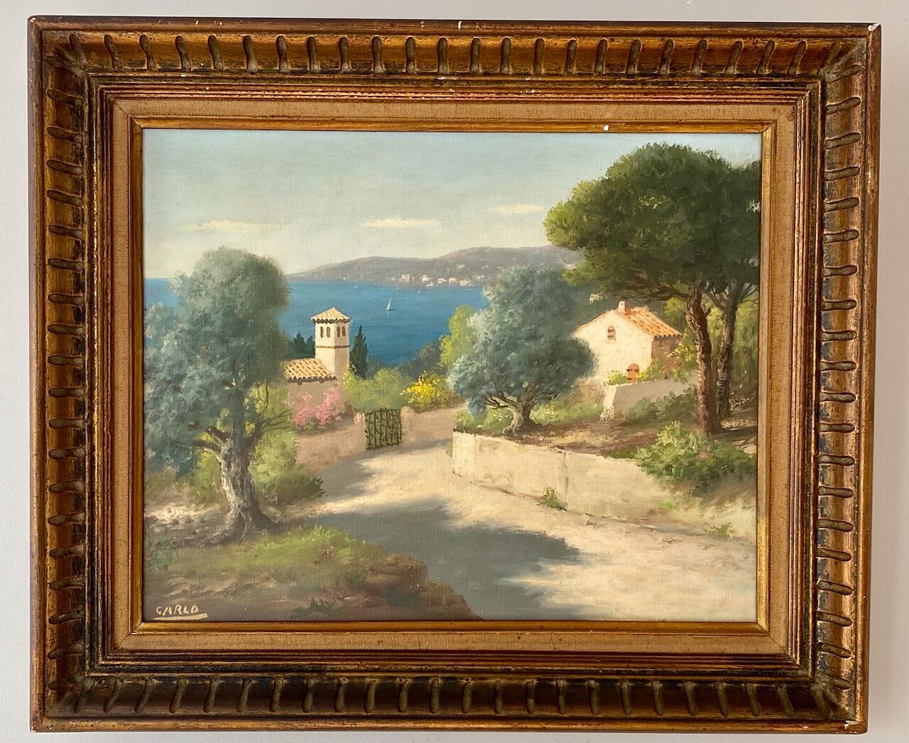 Tableau ancien, paysage provençal, signé, XXe siècle