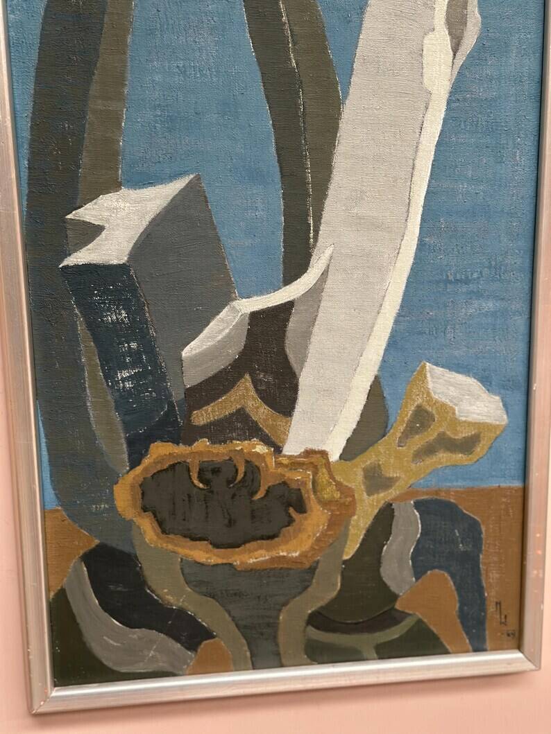 Original Swedish Oil on Canvas – "Aqave" by Marit Wahlström Schönbäck – Signed – Dated 1969 – Framed – 37 × 64 cm