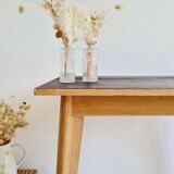 Table en bois ancienne pieds compas - double teinte
