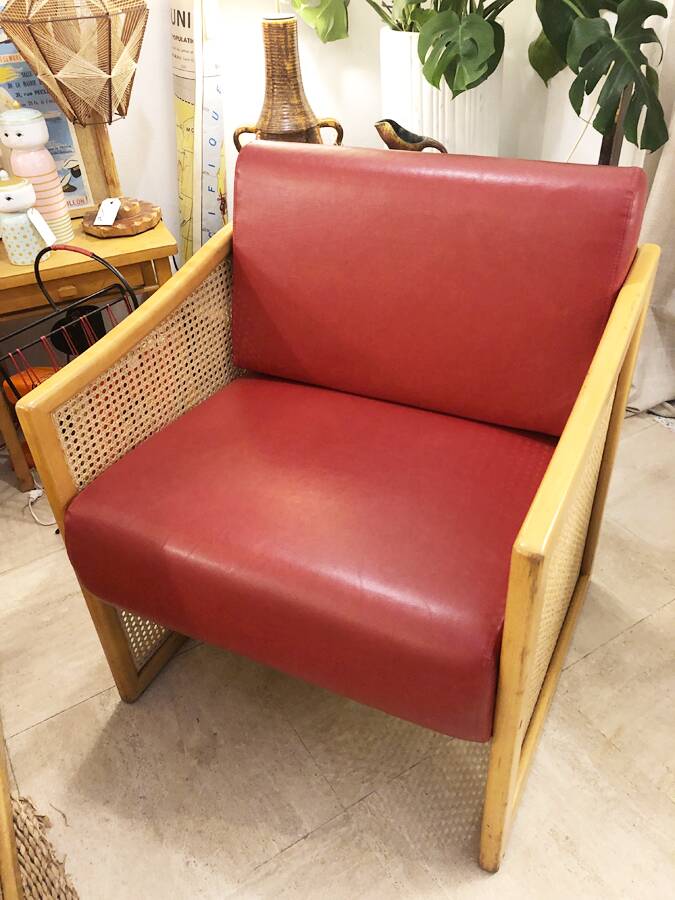 Vintage wooden and cane armchair – 1980s