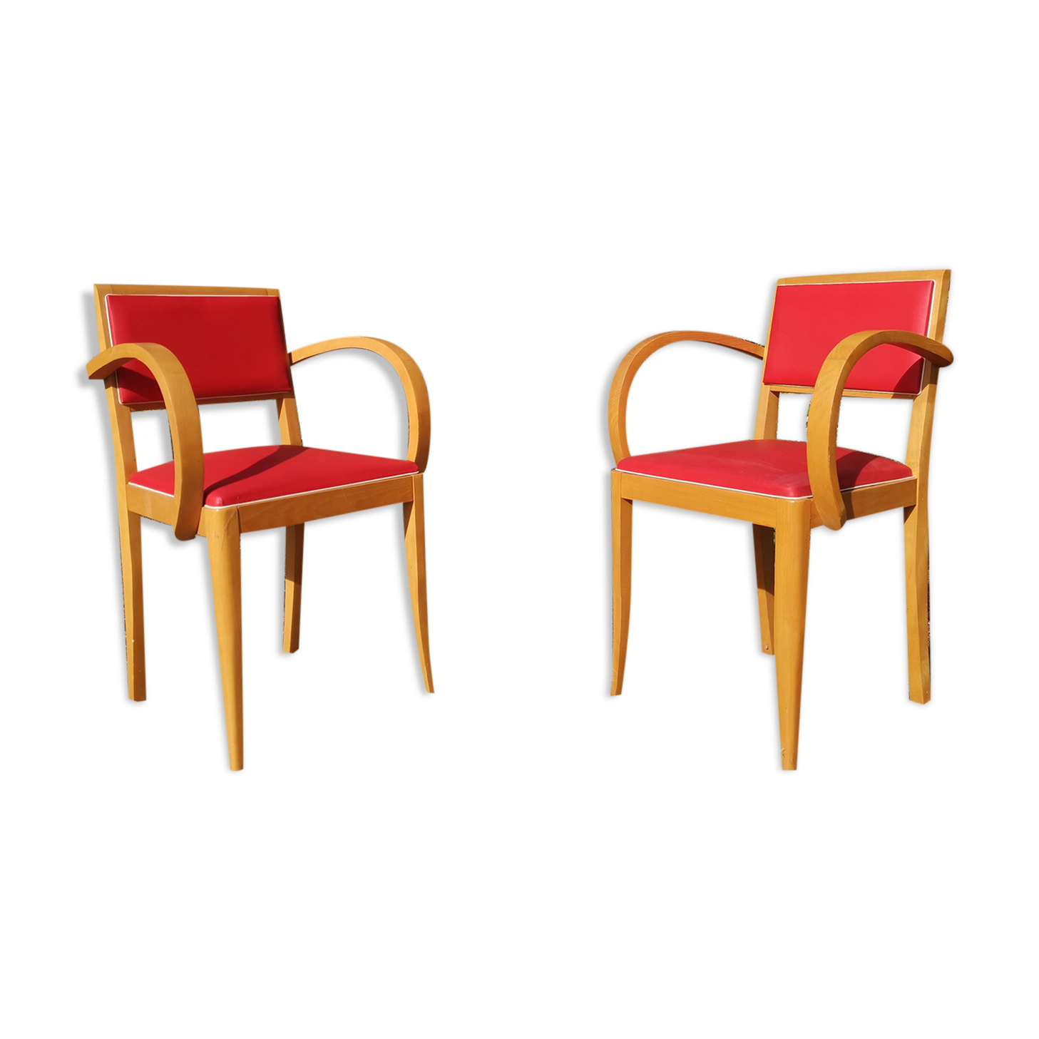 Paire de fauteuil bridge en Skaï rouge
