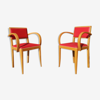 Pair of bridge armchairs in red Skaï