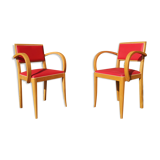Pair of bridge armchairs in red Skaï