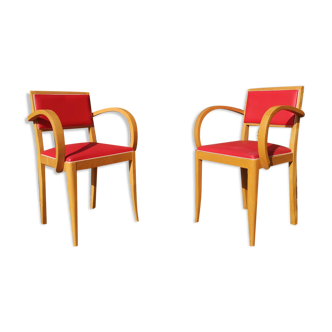 Paire de fauteuil bridge en Skaï rouge