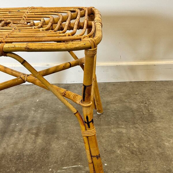 Table basse carrée vintage en bambou italien, années 1960.