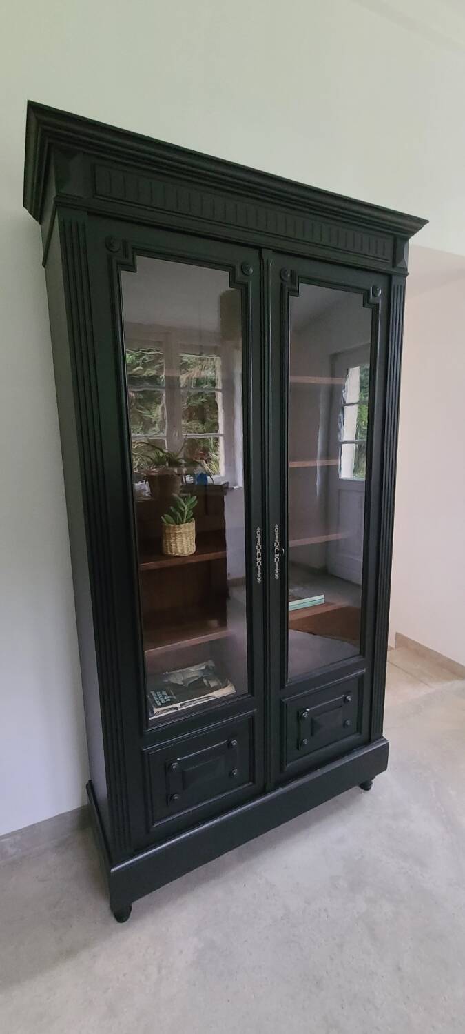 Old black Napoleon III display case, dresser, cabinet of curiosities, storage unit