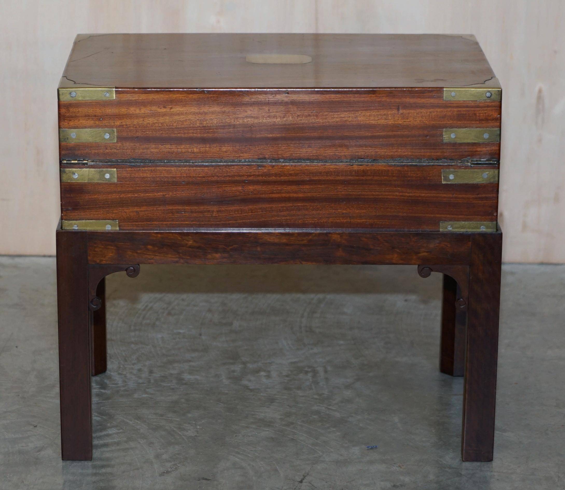 Antique hardwood military campaign desk with writing slope.
