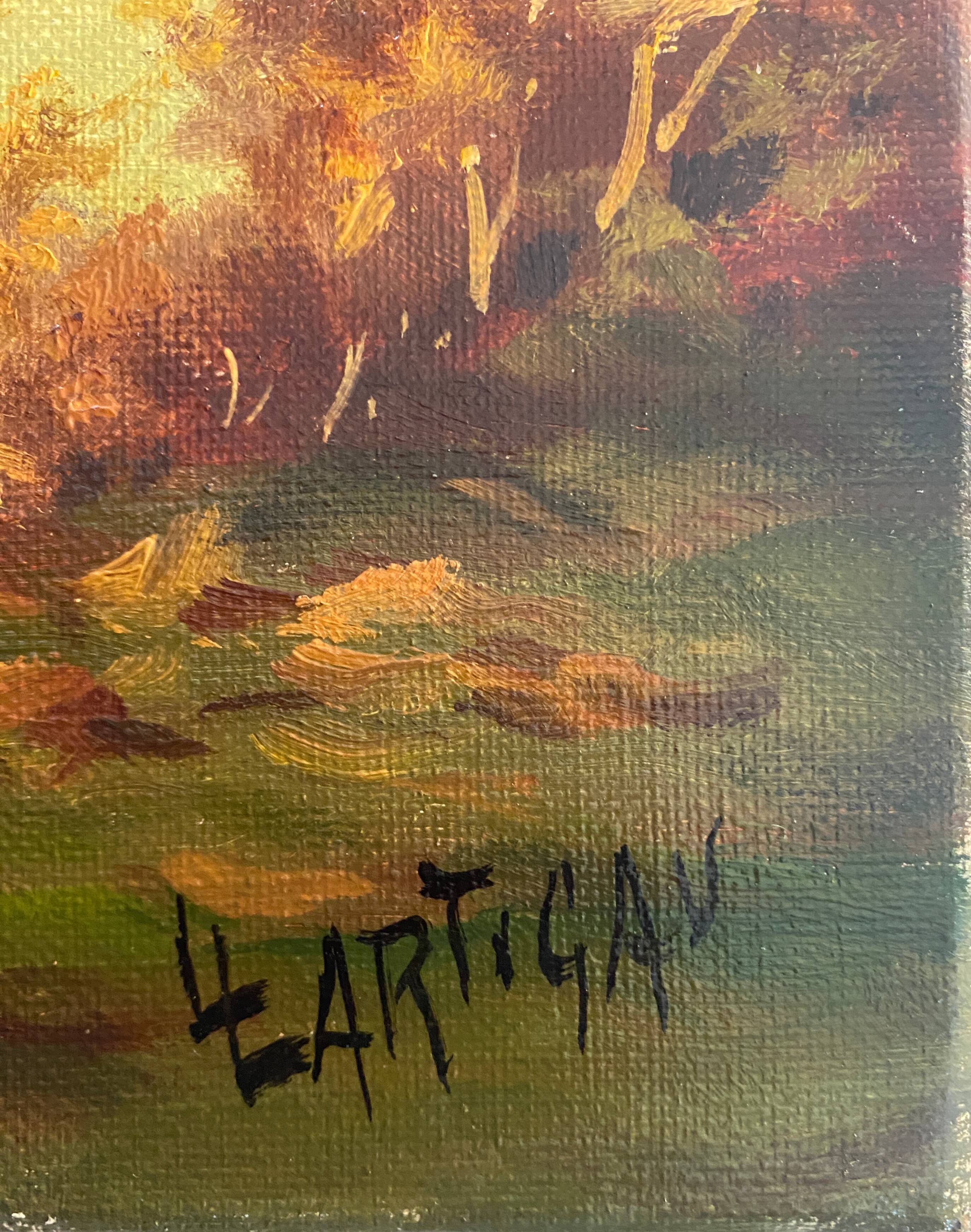 Suite of 4 paintings HST "The four seasons" by L. Lartigan XIX° / XX°