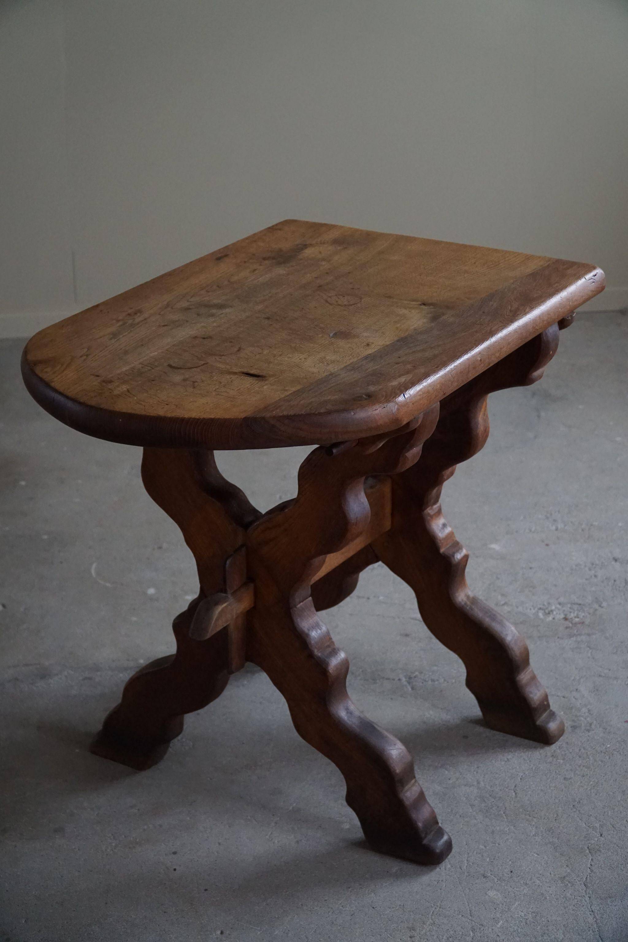 Brutalist oak desk from the mid-century, made in France in the 1950s.