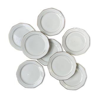 8 Assiettes plates en porcelaine Winterling Marktleuthen Bavaria blanches dorées