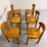 Set of 6 solid pine chairs, Scandinavian design, Reiner Daumiller