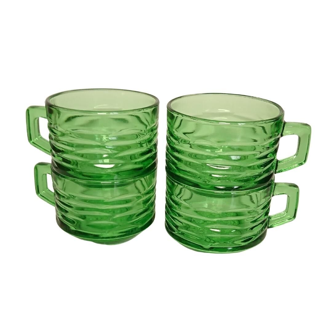 Set of 4 green Vereco coffee cups