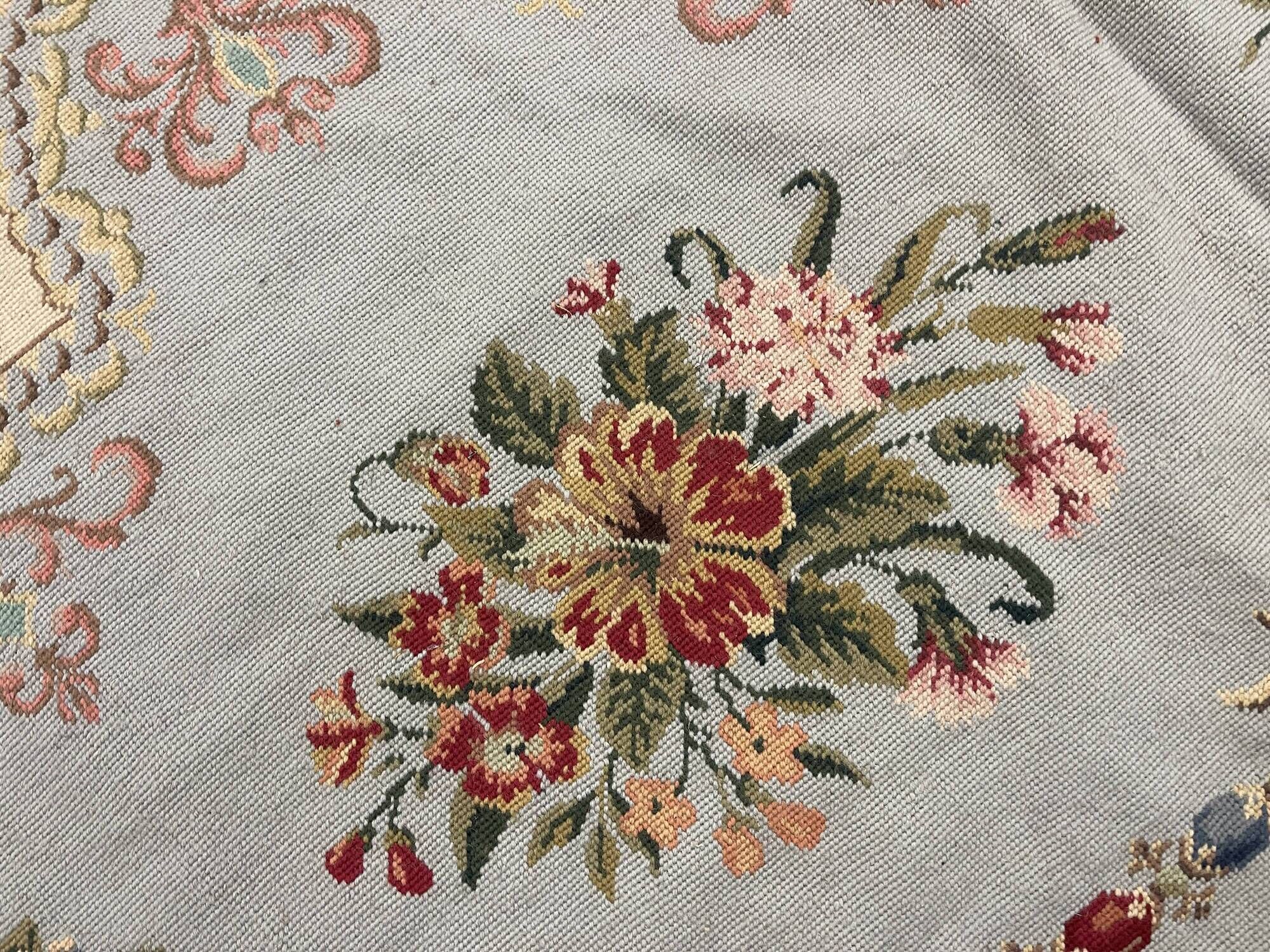 Very Large Aubusson Style Needlepoint Rug 360x470 cm Blue Floral Flatweave Wool