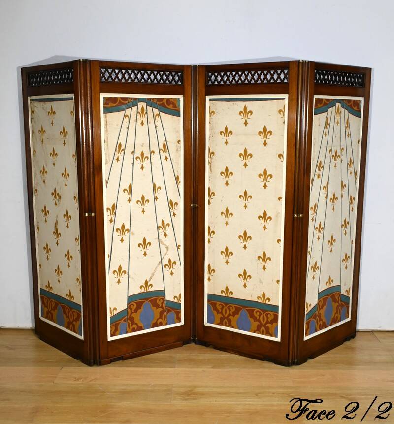 Four-Panel Mahogany Screen – First Part 20th Century