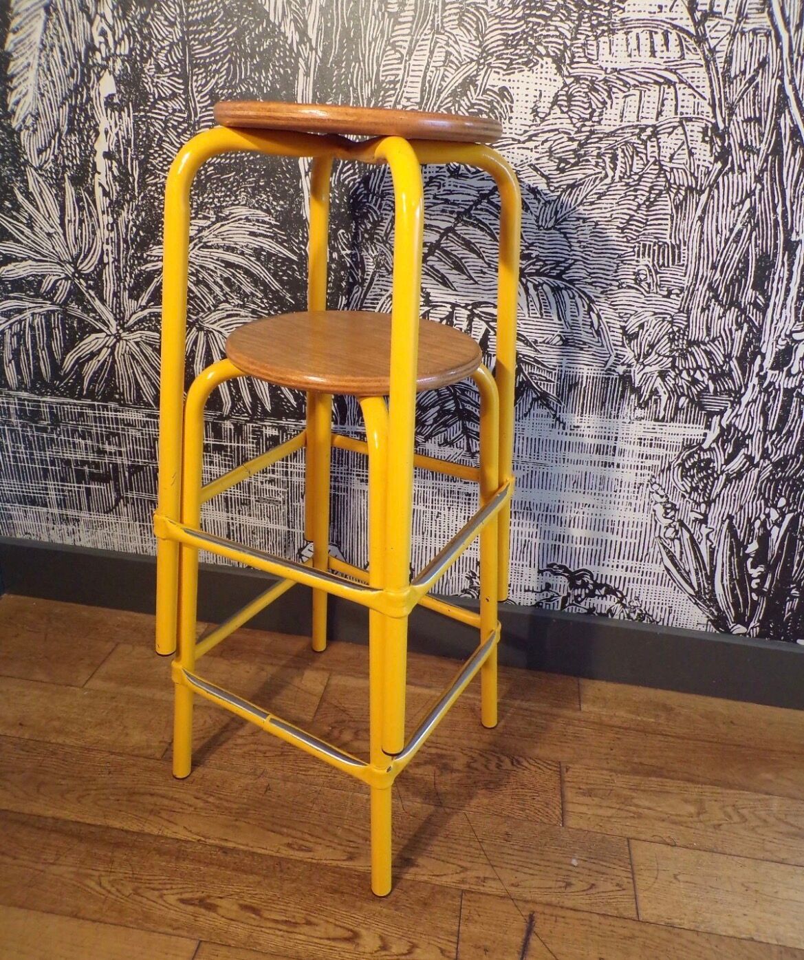 2 high metal workshop stools