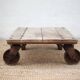 Vintage trolley coffee table, industrial wooden table on wheels, decor.